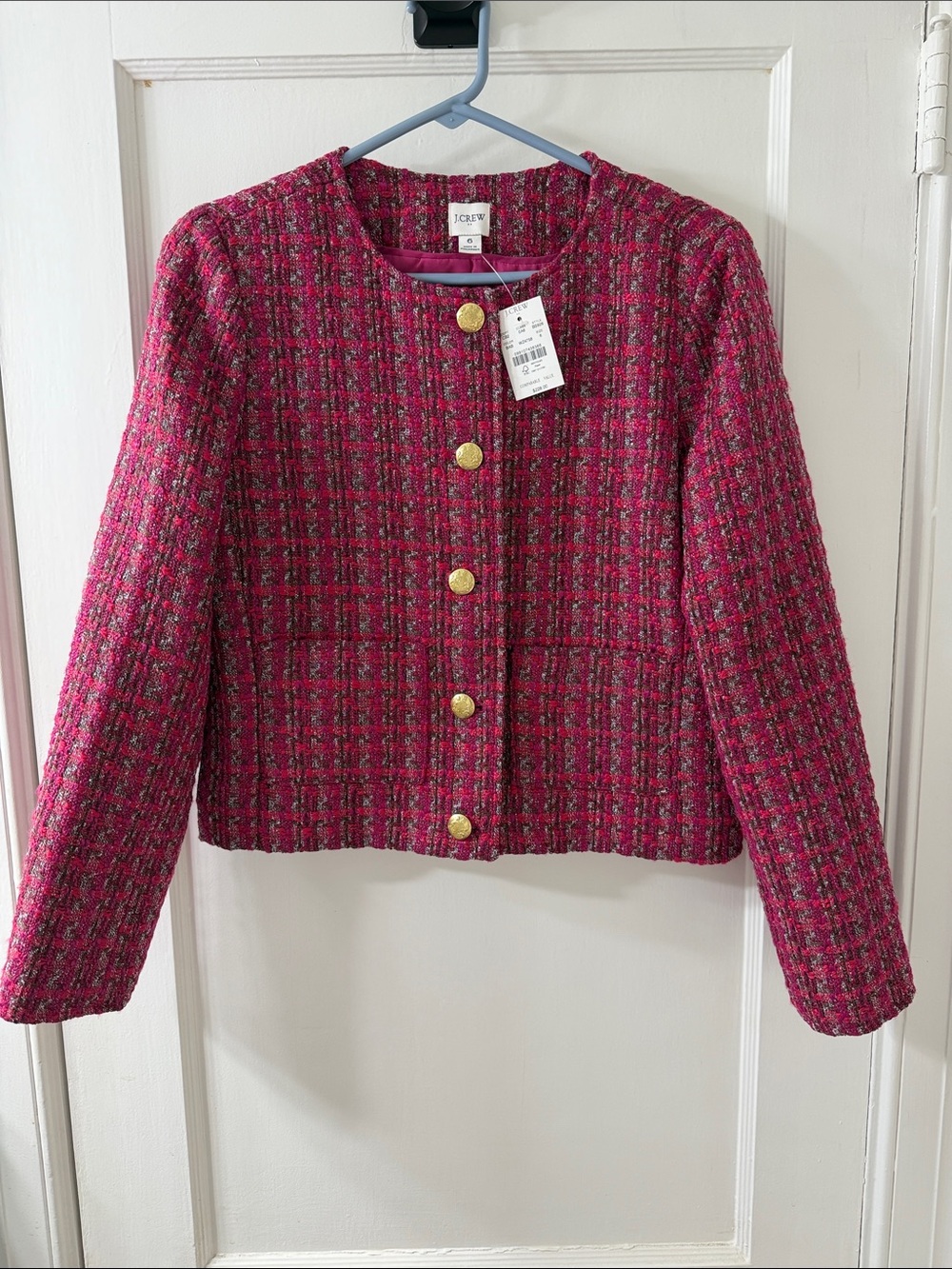 J. Crew Tweed Cropped Blazer with Gold Buttons
